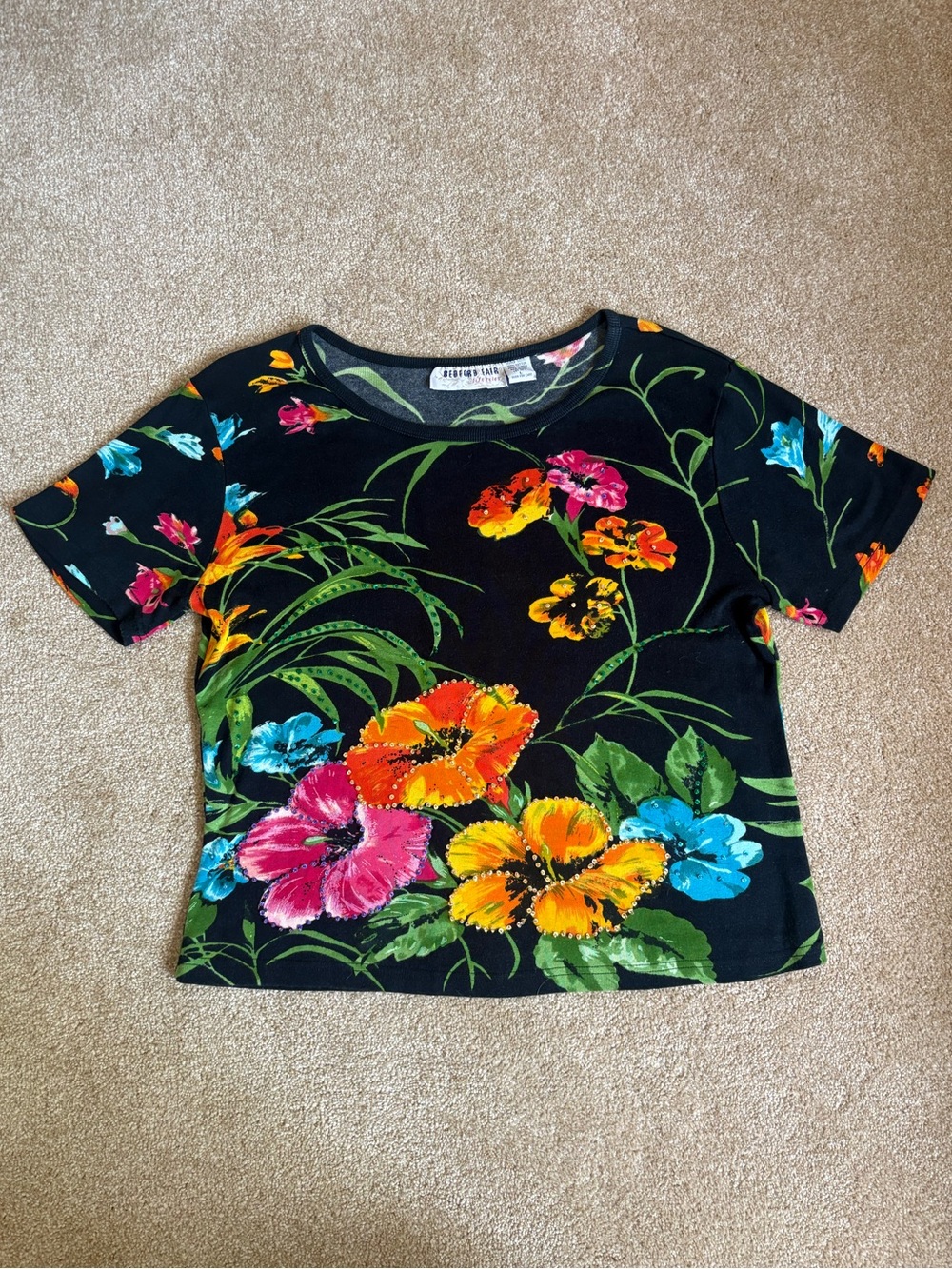 Urban Outfitters style Black Floral beaded shirt